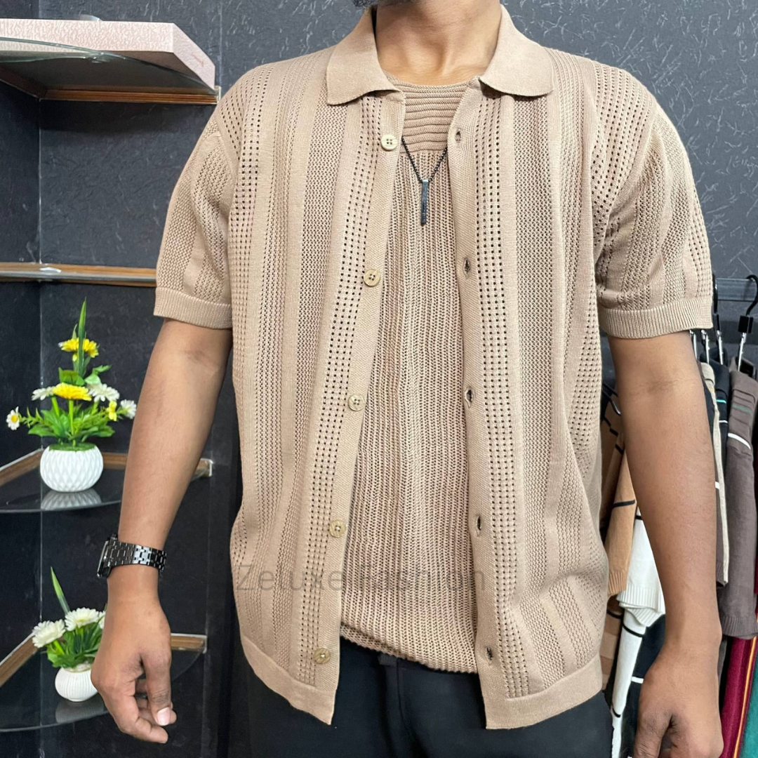 Korean Net Half Shirt (Biscuit)