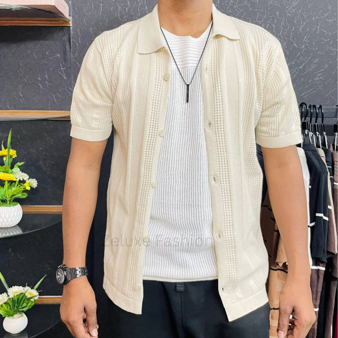 Korean Net Half Shirt (Off-white)